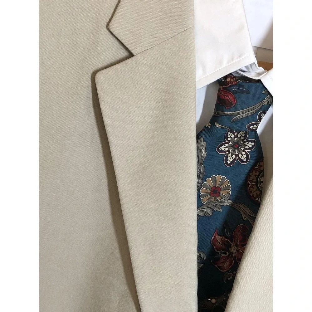 Nautica Blazer Mens 44L Beige Tan Silk Suit Coat Jacket Career Casual Classic
